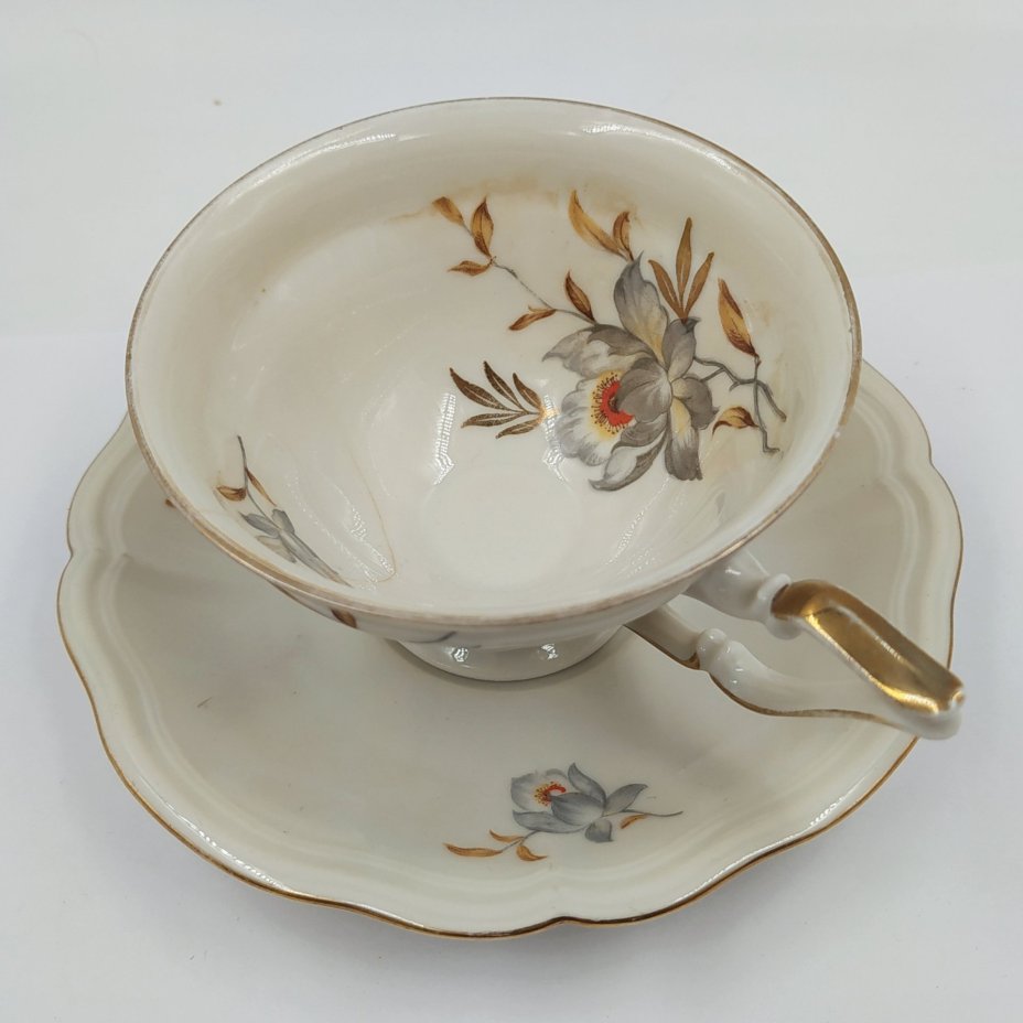 Пара чайная цвета слоновой кости с цветочным декором