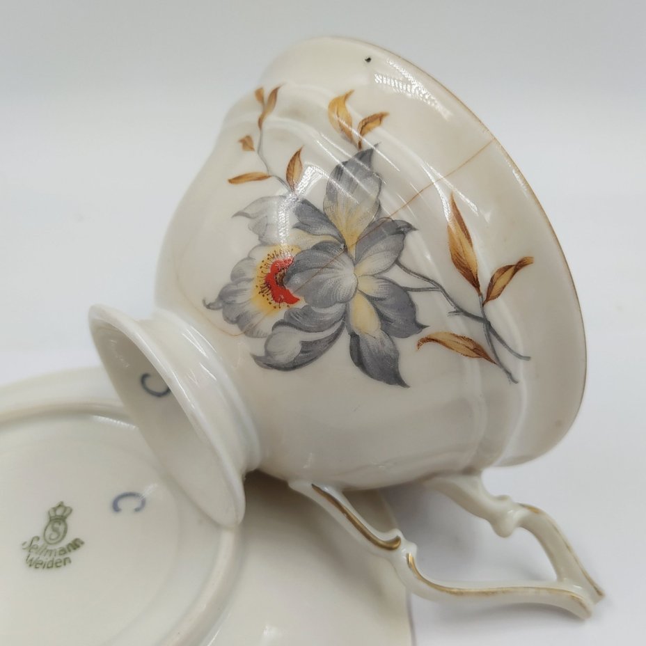 Пара чайная цвета слоновой кости с цветочным декором