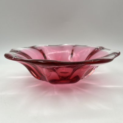 Ваза (конфетница/фруктовница) розового оттенка, стекло, гутная техника, Ленинградский завод художественного стекла (ЛЗХС), СССР, 1960-1980 гг.