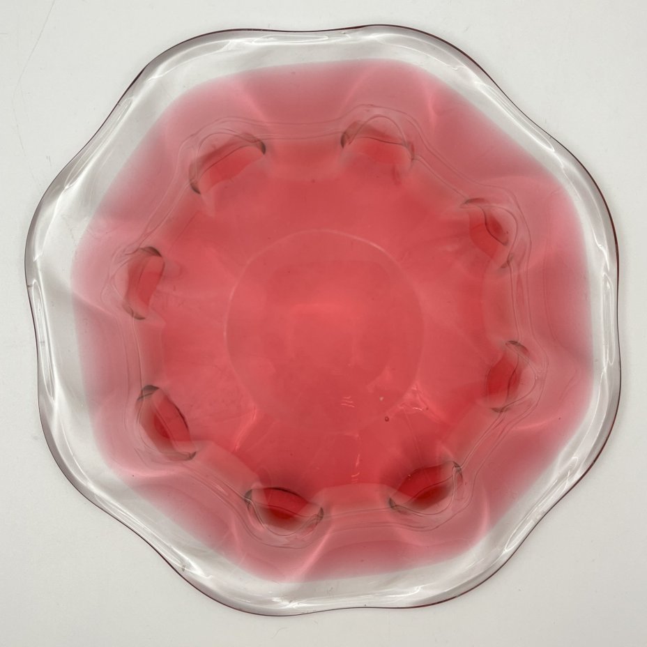 Ваза (конфетница/фруктовница) розового оттенка, стекло, гутная техника, Ленинградский завод художественного стекла (ЛЗХС), СССР, 1960-1980 гг.