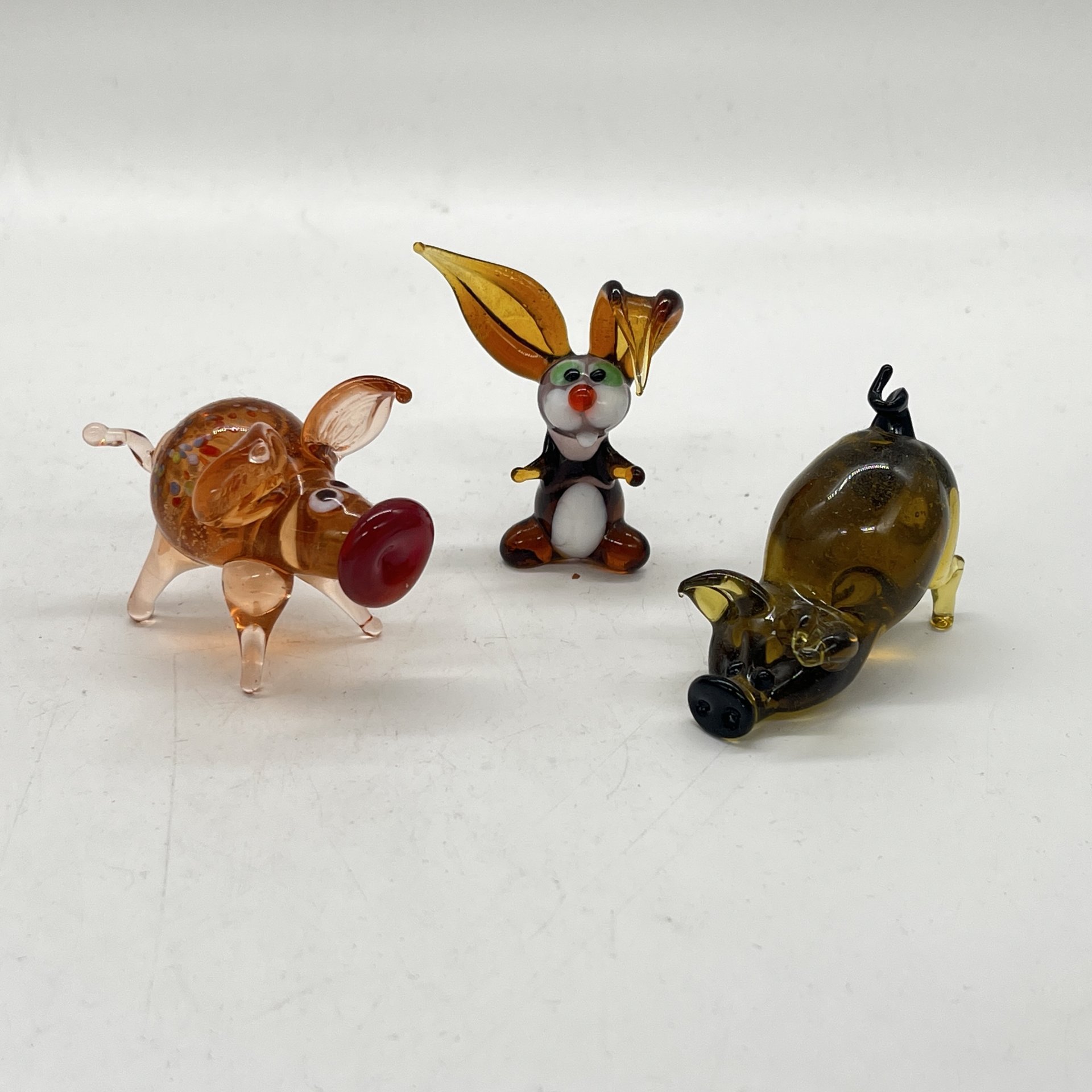 Набор из 3 статуэток "Животные" (2 свиньи и зайчик), стекло, гутная техника, Россия, 1990-2010 гг.