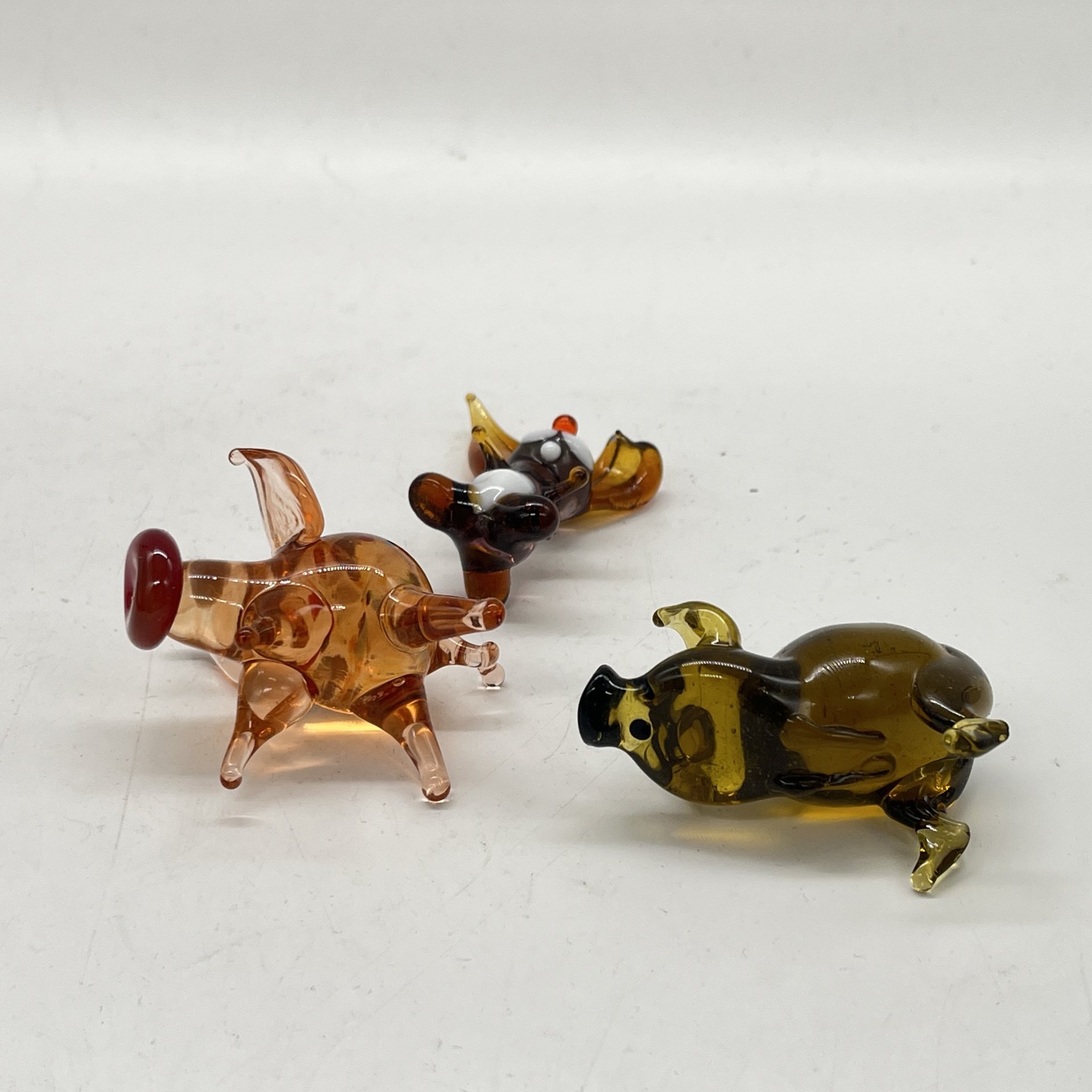 Набор из 3 статуэток "Животные" (2 свиньи и зайчик), стекло, гутная техника, Россия, 1990-2010 гг.