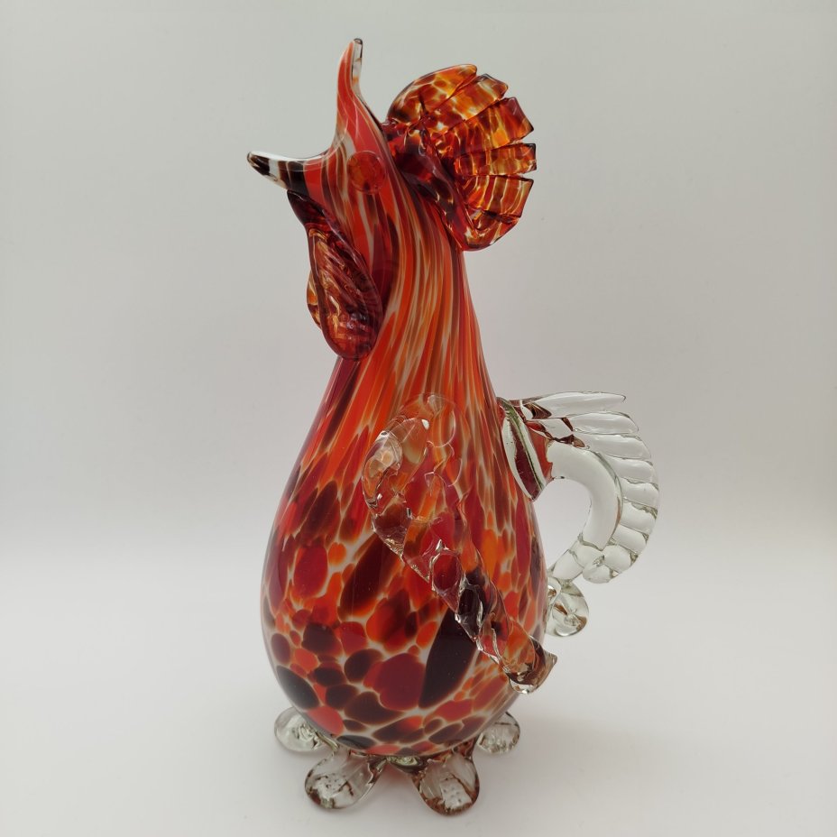 Кувшин в виде петуха, стекло, гутная техника, налепы, СССР, 1970-1980 гг.