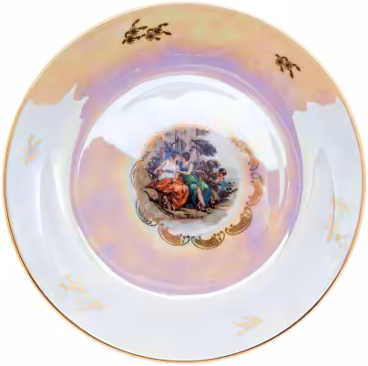 Набор из 5 тарелок "Мадонна" на 1 персону, фарфор, деколь, люстр, фабрика "Colditz Porcelain Factory", ГДР, 1960-1990 гг., Colditz (Кольдиц)