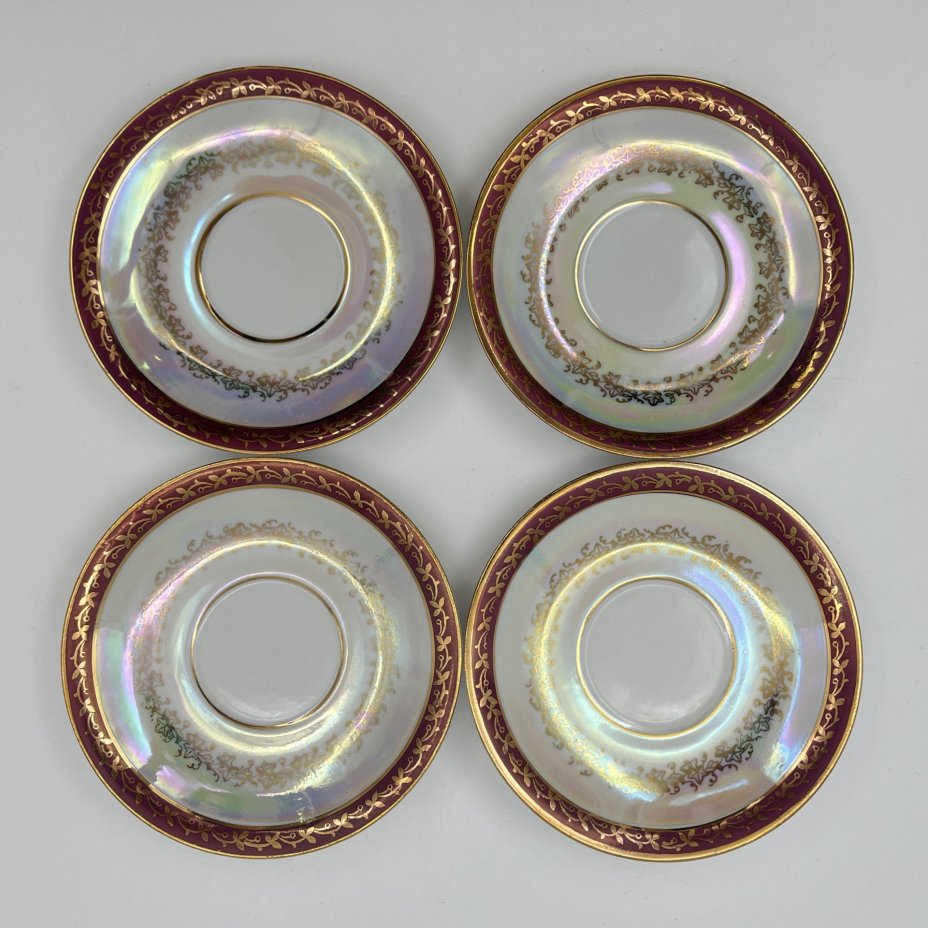 Набор кофейных пар на 4 персоны "Мадонна", фарфор, деколь, люстр, золочение, Martinroda Friedrich Eger & Co. (PM), Германия, 1960-1980 гг.