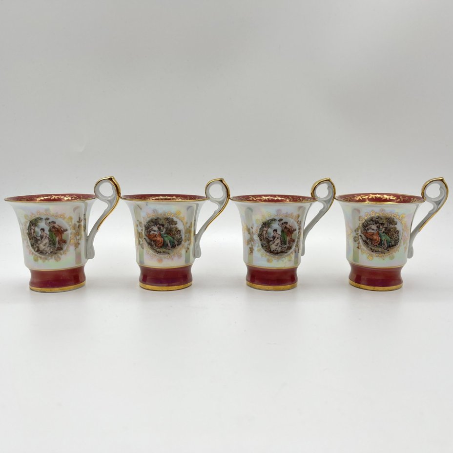 Набор кофейных пар на 4 персоны "Мадонна", фарфор, деколь, люстр, золочение, Martinroda Friedrich Eger & Co. (PM), Германия, 1960-1980 гг.