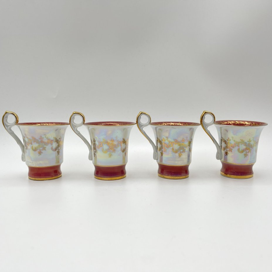 Набор кофейных пар на 4 персоны "Мадонна", фарфор, деколь, люстр, золочение, Martinroda Friedrich Eger & Co. (PM), Германия, 1960-1980 гг.