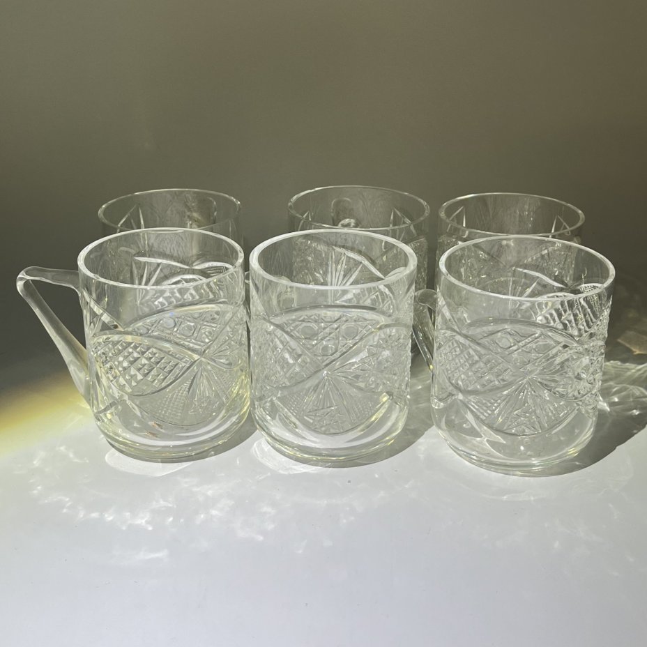 Набор из 6 стаканов с резным декором, хрусталь, СССР, 1970-1990 гг.