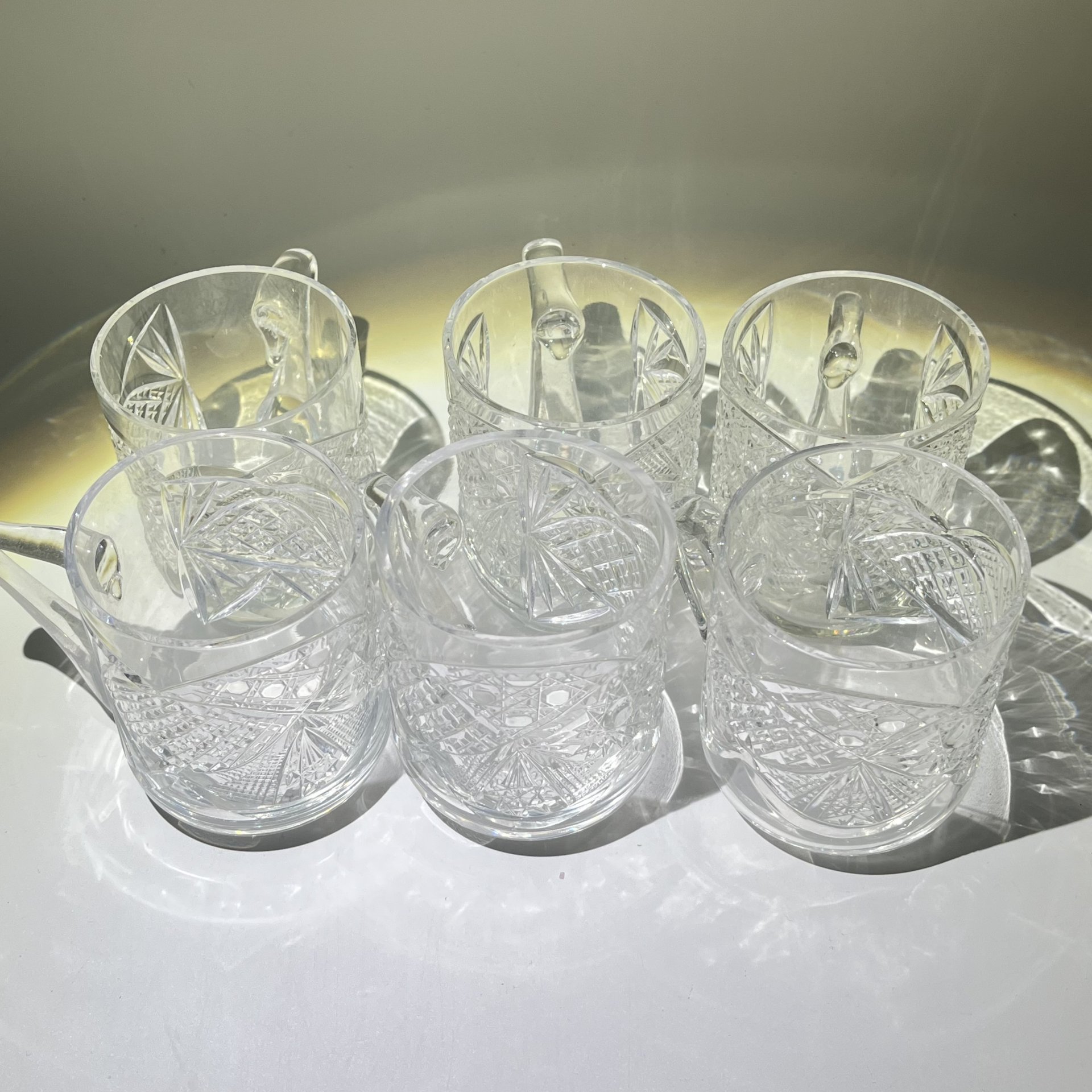 Набор из 6 стаканов с резным декором, хрусталь, СССР, 1970-1990 гг.