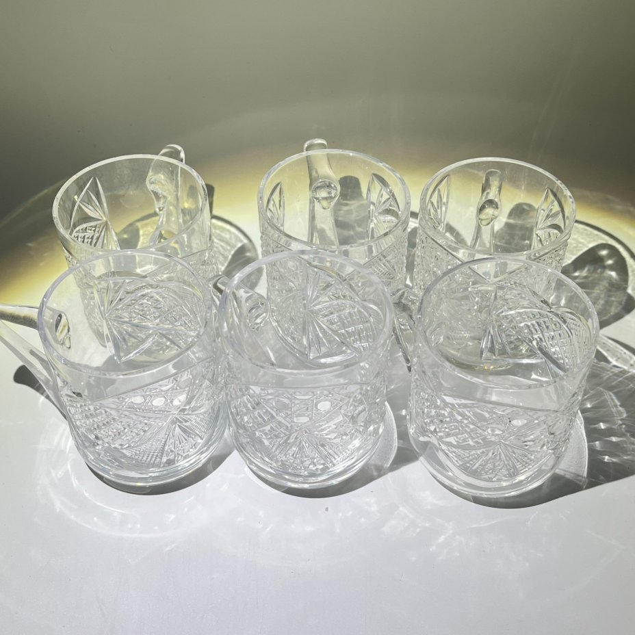 Набор из 6 стаканов с резным декором, хрусталь, СССР, 1970-1990 гг.