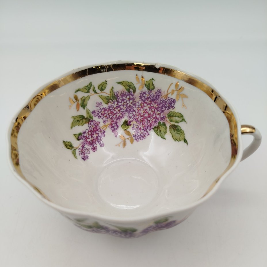 Пара чайная "Сирень", фарфор, деколь, золочение, Дулевский фарфоровый завод (Дулёво), СССР, 1964 г.