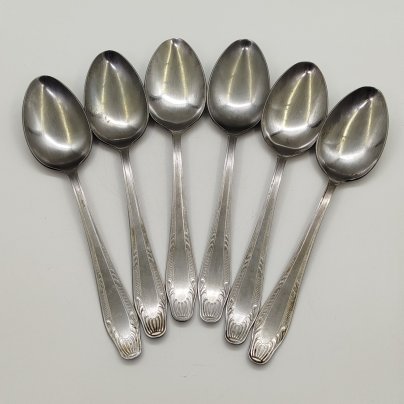 Набор из 6-ти столовых ложек, украшенных растительным декором, Нытвенский металлургический завод, нержавеющая сталь