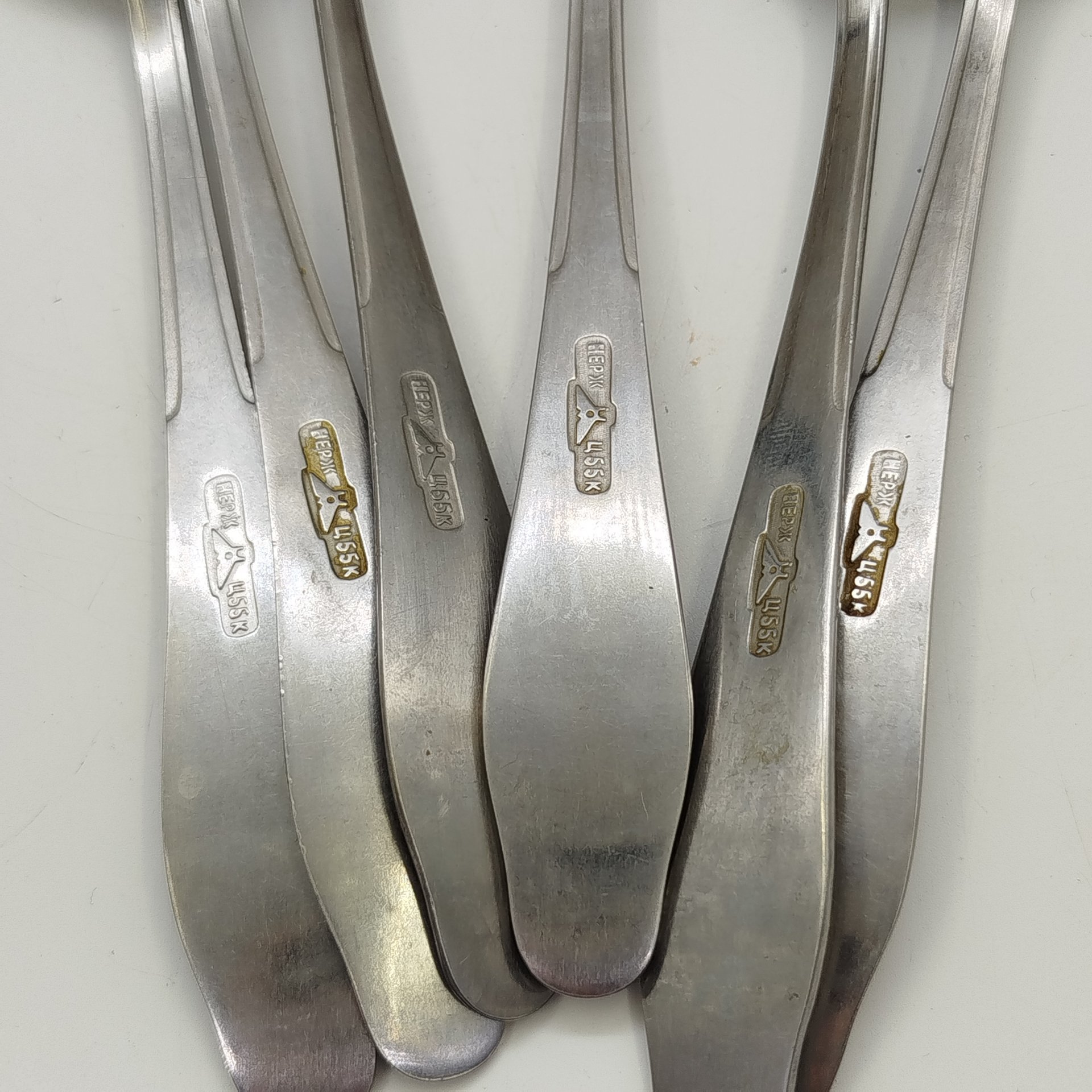 Набор из 6-ти столовых ложек, украшенных растительным декором, Нытвенский металлургический завод, нержавеющая сталь