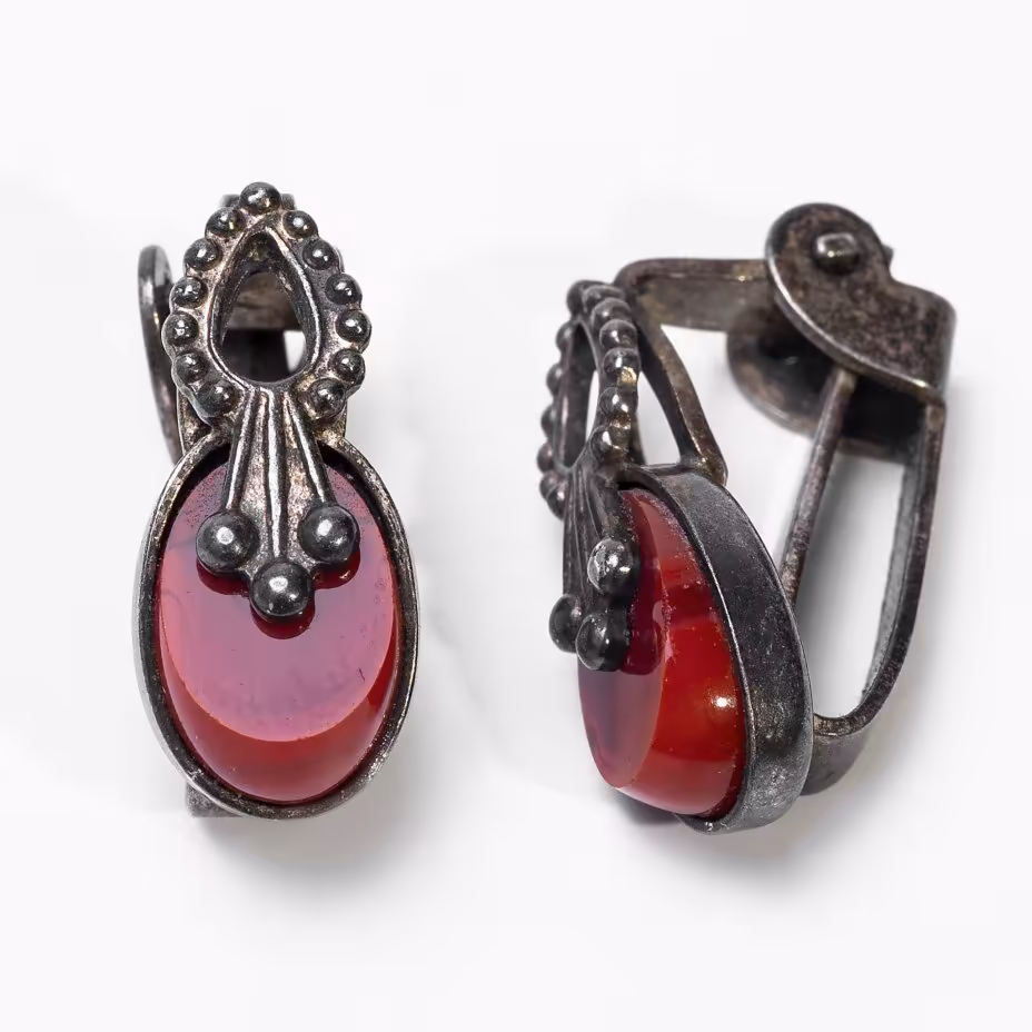 Серьги (клипсы) с красными вставками, металл, керамика, СССР, 1980-1990 гг.