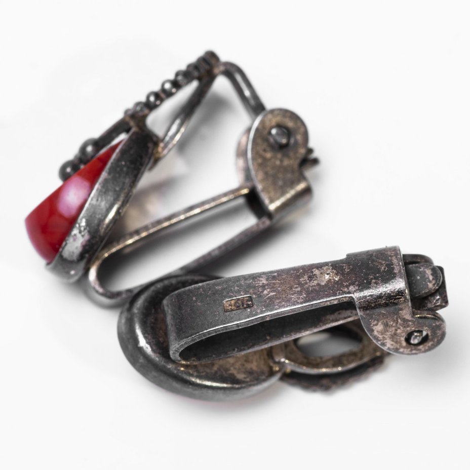 Серьги (клипсы) с красными вставками, металл, керамика, СССР, 1980-1990 гг.