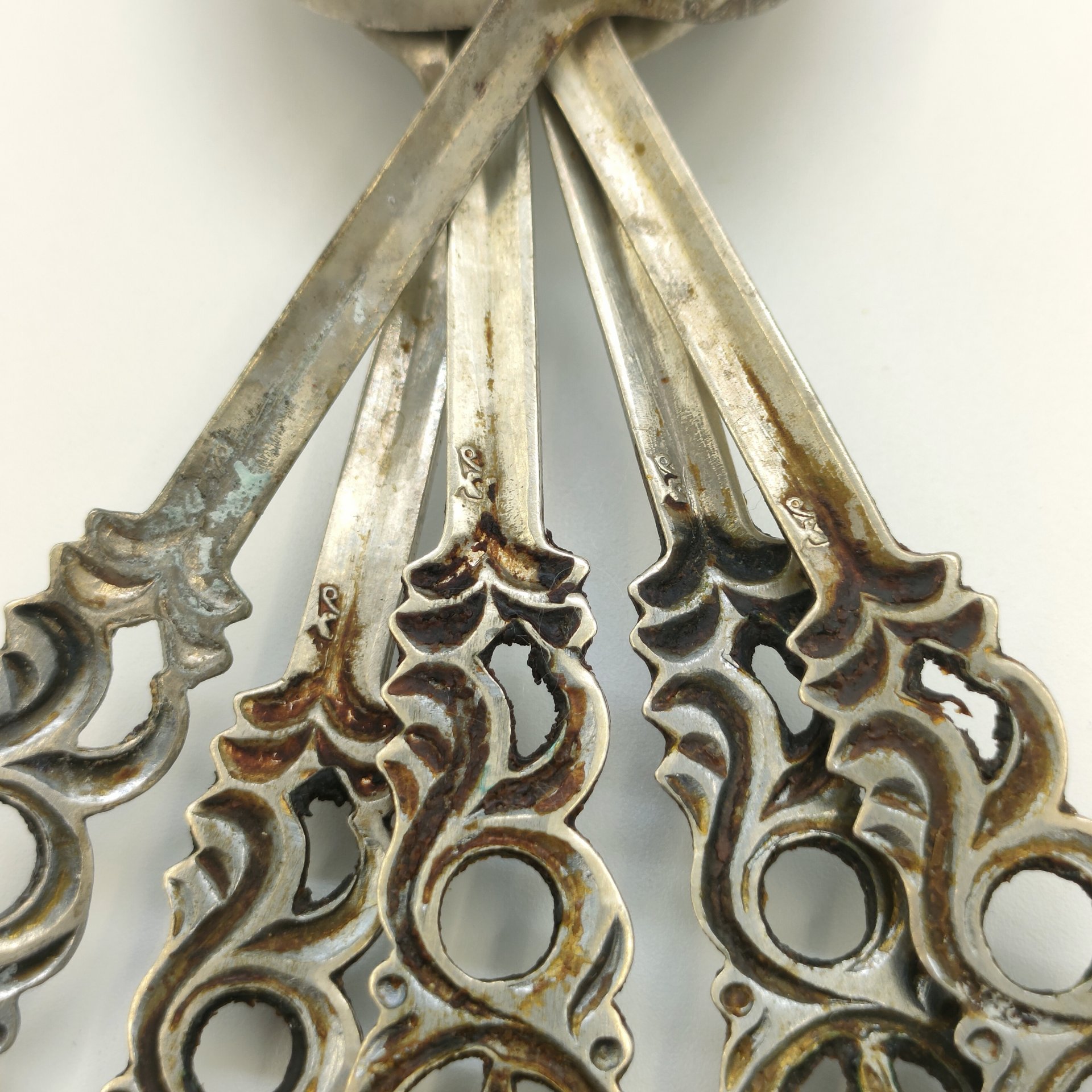 Набор из 5-ти десертных ложек с ажурными ручками, металл, Казаковский завод художественных изделий (КХИ), СССР, 1975-1991 гг.