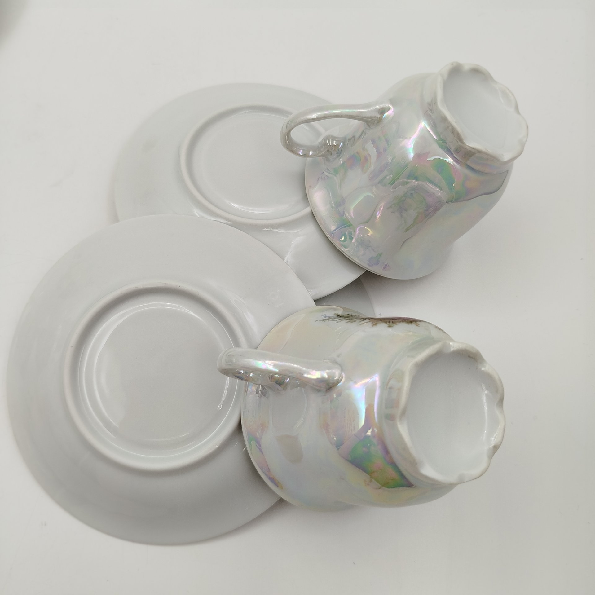 Сервиз кофейный "Галантная сцена" на 6 персон (15 предметов), фарфор, деколь, люстр, золочение, Западная Европа, 1970-1990 гг.