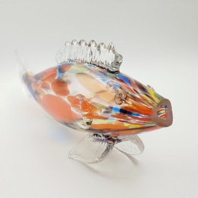 Статуэтка "Рыба" в пестрых тонах, стекло, гутная техника, СССР, 1970-1990 гг.