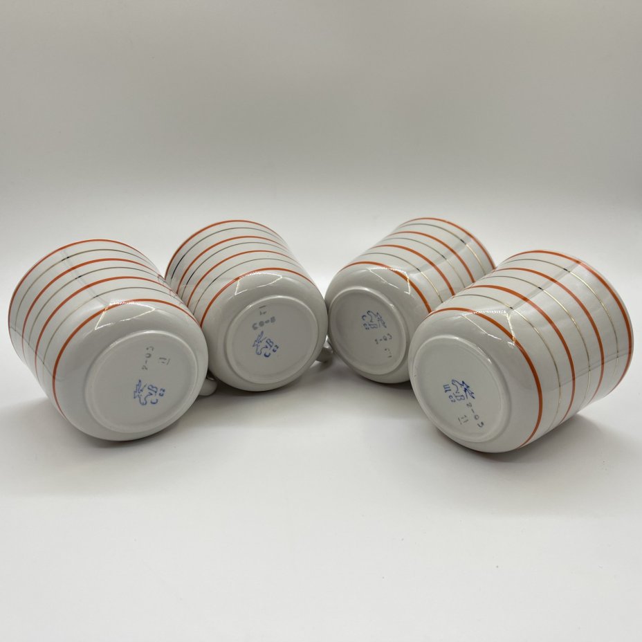 Набор из 4-х чашек "Радиоволны", фарфор, золочение, Дмитровский фарфоровый завод (ДФЗ Вербилки), СССР, 1965-1991 гг.