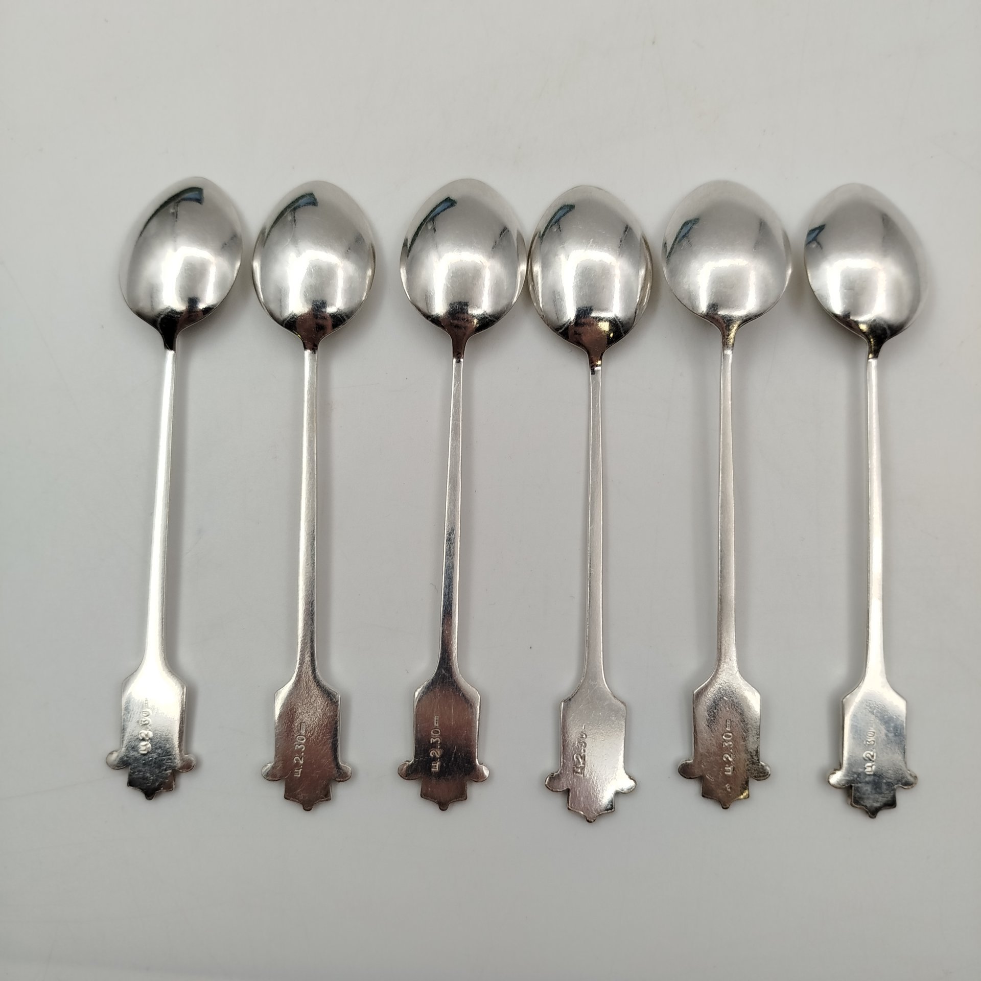 Набор чайных ложек "Волга" в оригинальной упаковке на 6 персон, мНЦ (медь-никель-цинк), картон, Красносельский ювелирный завод, СССР, 1960-1970 гг.