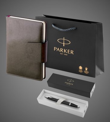 Подарочный набор: Шариковая ручка Parker IM Mat Black CT и Ежедневник недатированный А5 черный, Лаки и смолы: лак, латунь, пластик, хром