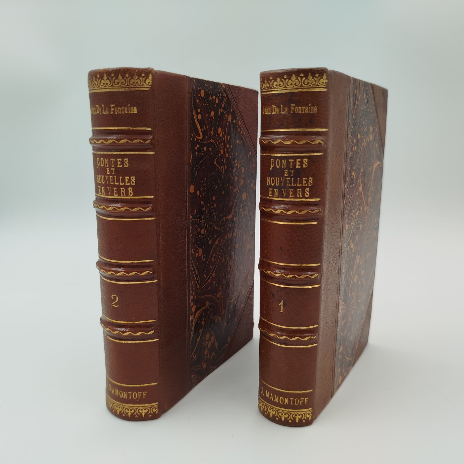 Jean de La Fontaine "Contes et nouvelles en vers" (Истории и новеллы в стихах Жана де Лафонтена), на французском языке, в 2 томах, бумага, печать, полукожаный переплет, тиснение, золочение, тонированные обрезы, Франция, 1879 г.