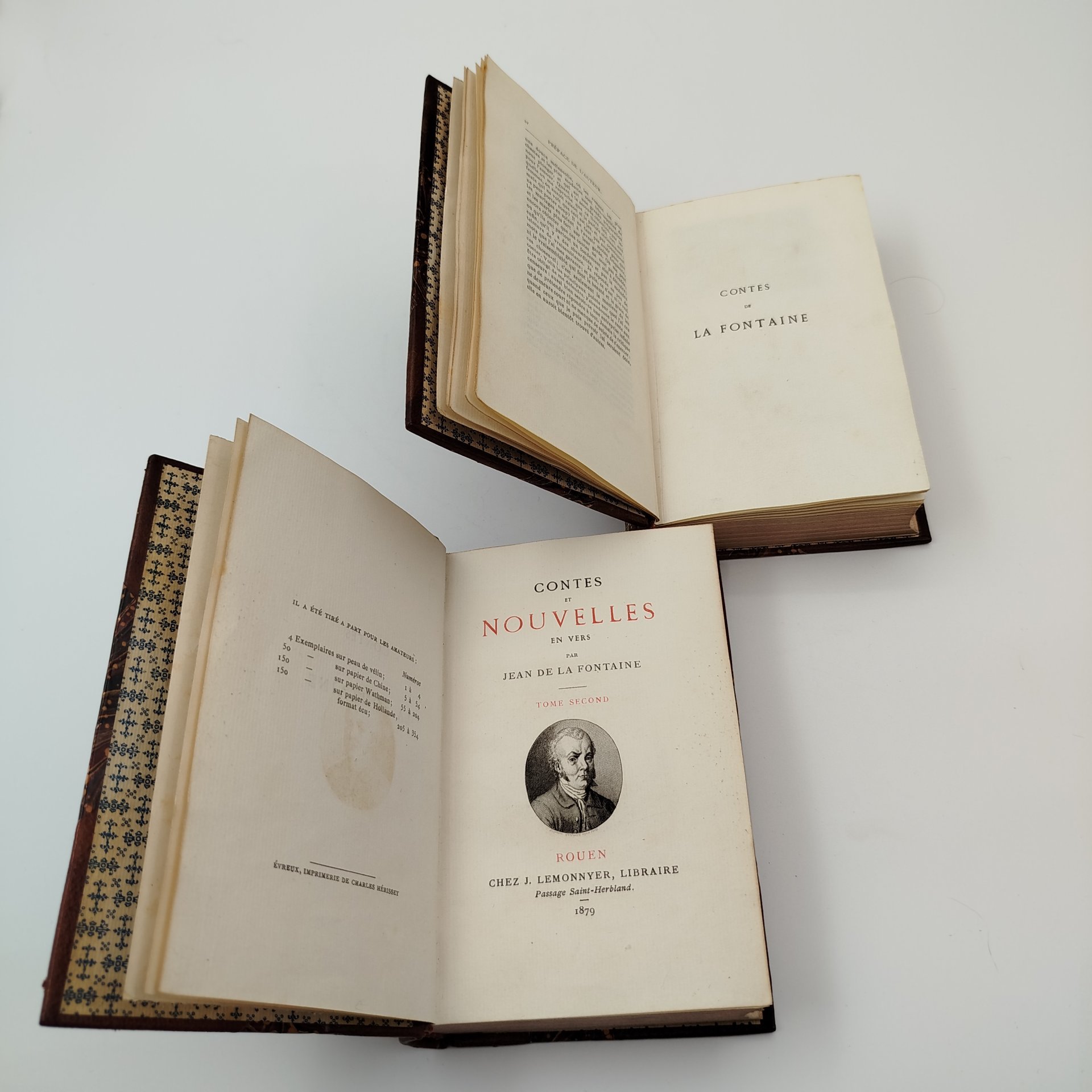 Jean de La Fontaine "Contes et nouvelles en vers" (Истории и новеллы в стихах Жана де Лафонтена), на французском языке, в 2 томах, бумага, печать, полукожаный переплет, тиснение, золочение, тонированные обрезы, Франция, 1879 г.