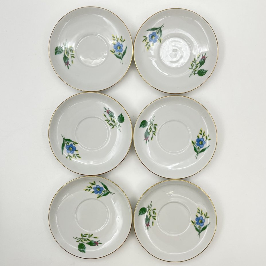 Сервиз кофейный с цветочным декором на 6 персон (15 предметов), фарфор, деколь, золочение, Colditz (Кольдиц), ГДР, 1960-1990 гг.