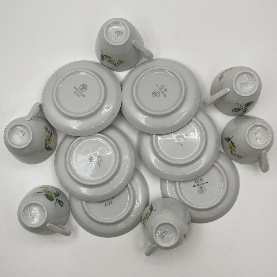 Сервиз кофейный с цветочным декором на 6 персон (15 предметов), фарфор, деколь, золочение, Colditz (Кольдиц), ГДР, 1960-1990 гг.