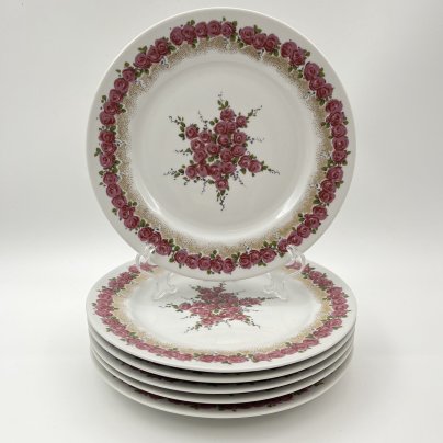 Набор из 6-ти десертных тарелок с цветочным декором, фарфор, деколь, золочение, Graf Von Henneberg Porzellan, 1777 Jlmenau, ГДР, 1973-1977 гг.