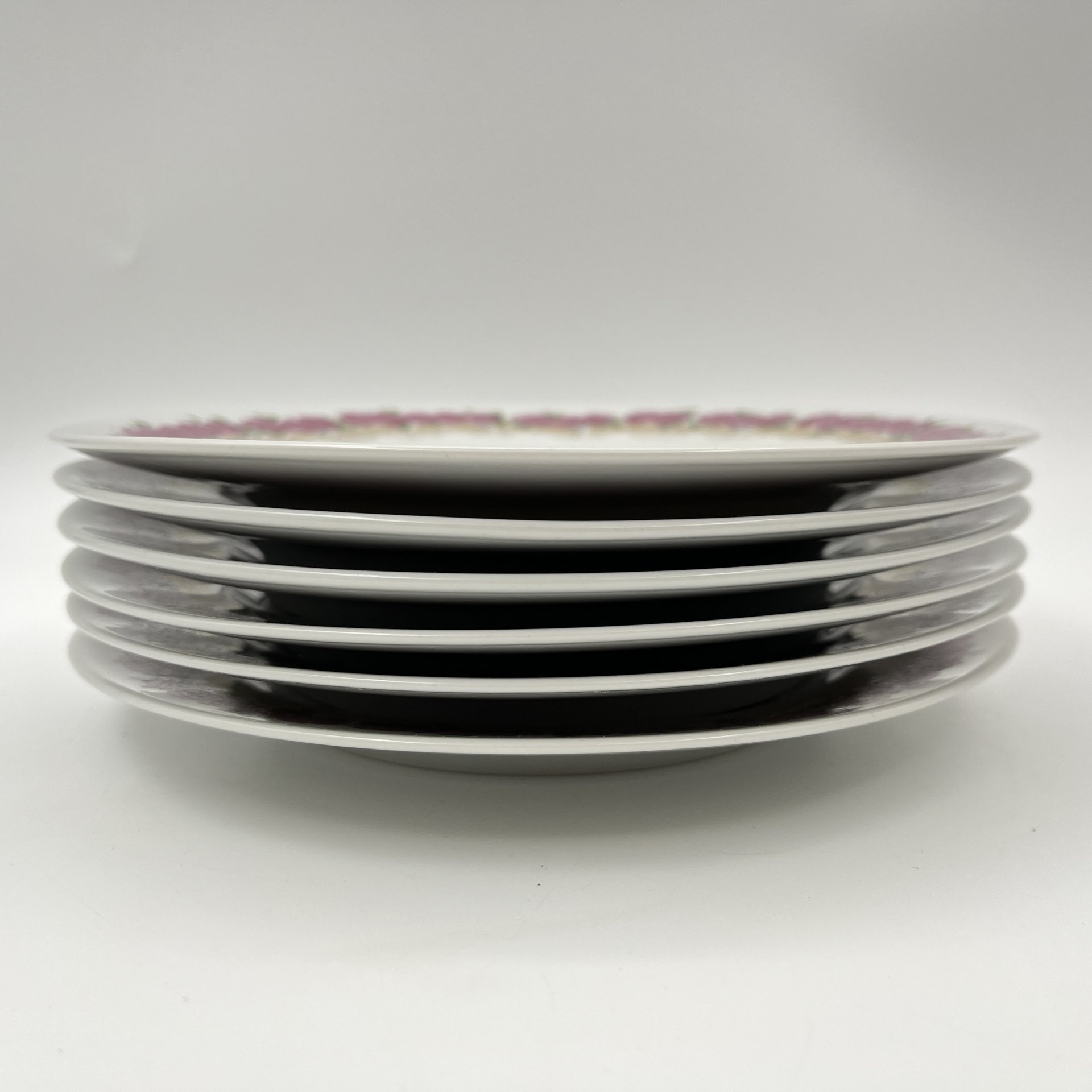 Набор из 6-ти десертных тарелок с цветочным декором, фарфор, деколь, золочение, Graf Von Henneberg Porzellan, 1777 Jlmenau, ГДР, 1973-1977 гг.