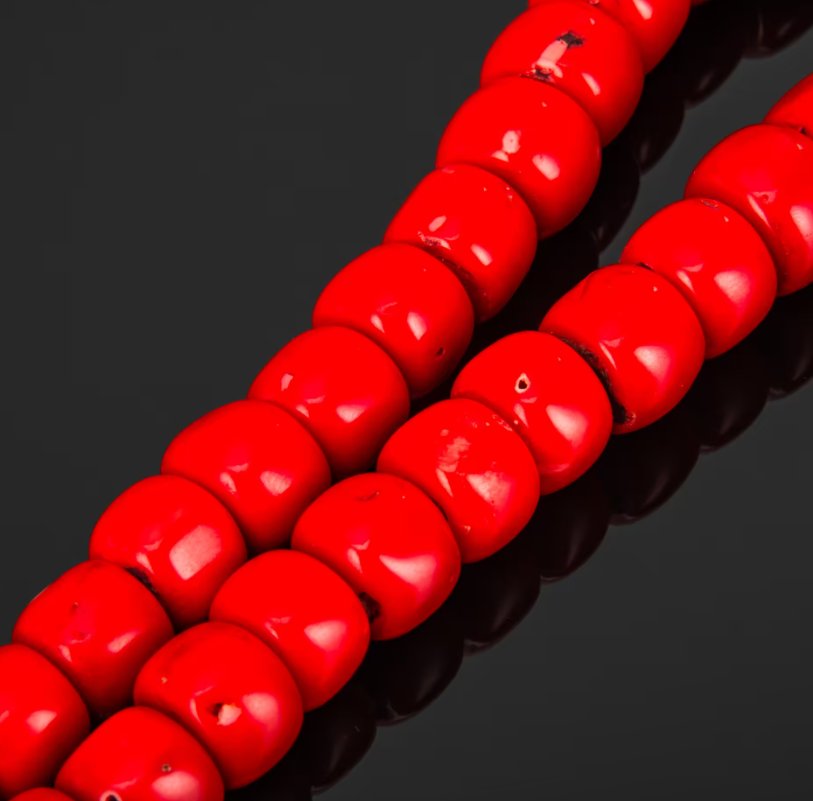 [Крупные] Бусы винтажные, состоящие из больших округлых бусин, металл, кораллоид Бамбу (bamboo), СССР, 1980-1990 гг.