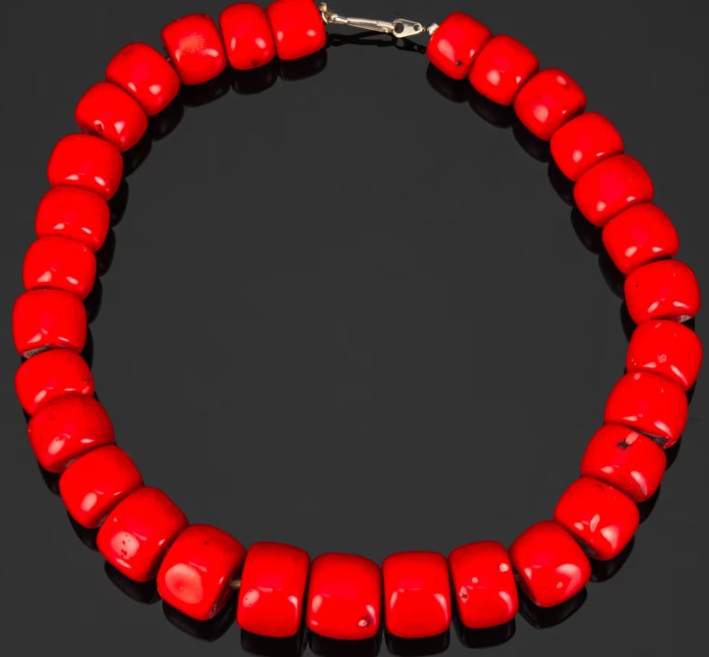 [Крупные] Бусы винтажные, состоящие из больших округлых бусин, металл, кораллоид Бамбу (bamboo), СССР, 1980-1990 гг.