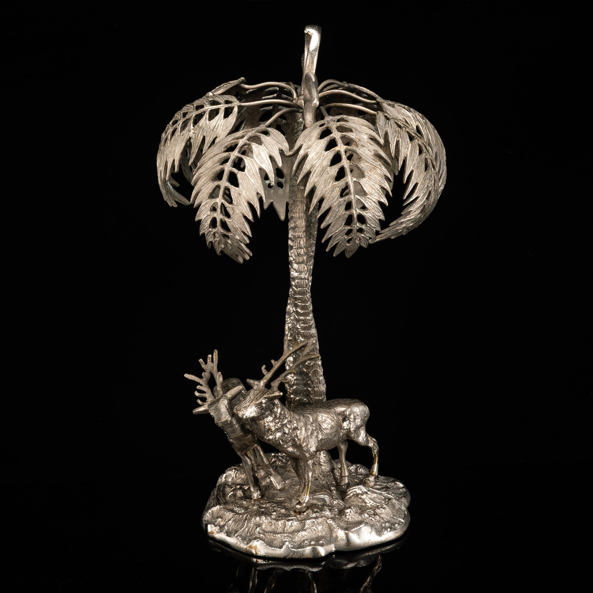 Скульптурная композиция "Олени под пальмой" (с дарственной надписью 1948 года), металл, никелировка, Европа, 1910-1940 гг.