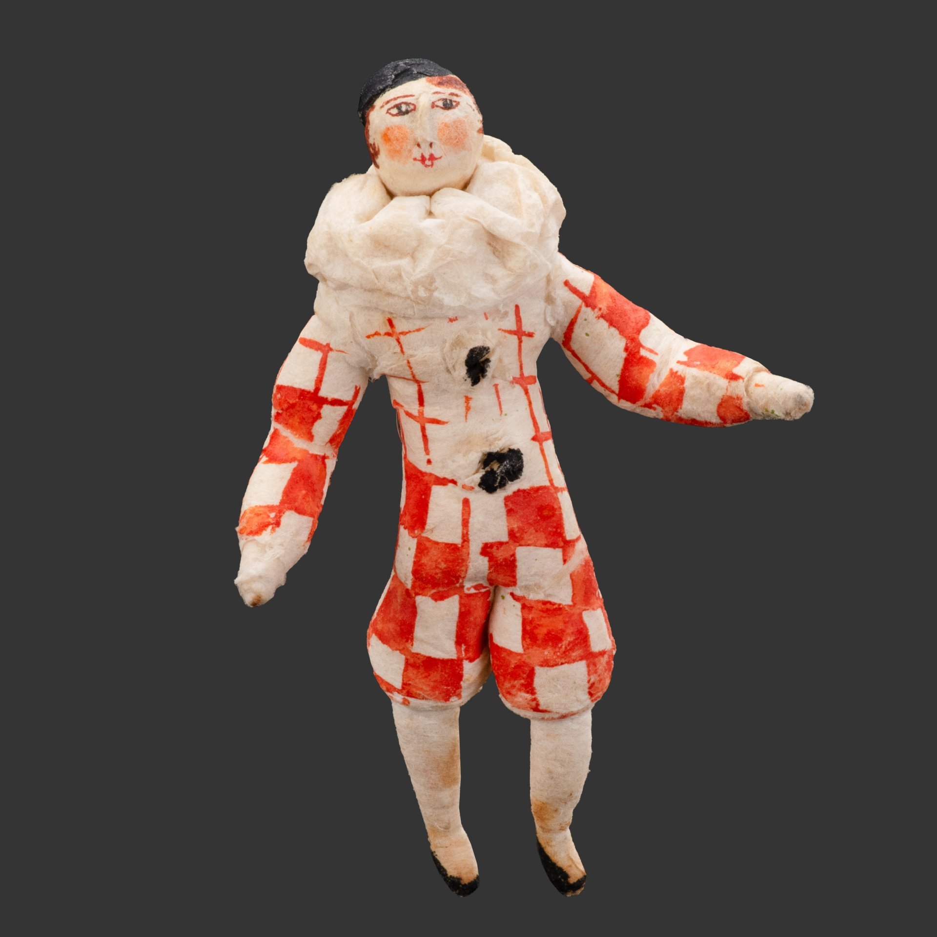 Елочная игрушка "Арлекин", вата, роспись, бумага, СССР, 1937-1960 гг.