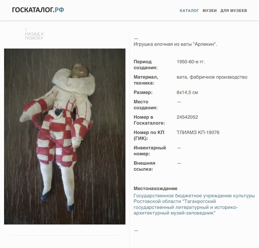 Елочная игрушка "Арлекин", вата, роспись, бумага, СССР, 1937-1960 гг.