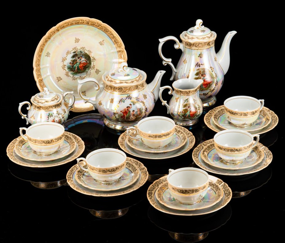 Сервиз чайный "Мадонна" на 6 персон (23 предмета), фарфор, люстр, деколь, золочение, Oscar Schlegelmilch, Германия, 1950-1972 гг.