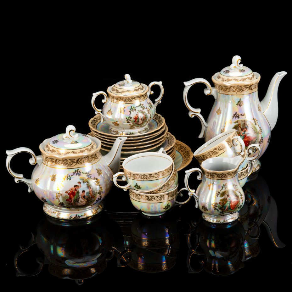 Сервиз чайный "Мадонна" на 6 персон (23 предмета), фарфор, люстр, деколь, золочение, Oscar Schlegelmilch, Германия, 1950-1972 гг.