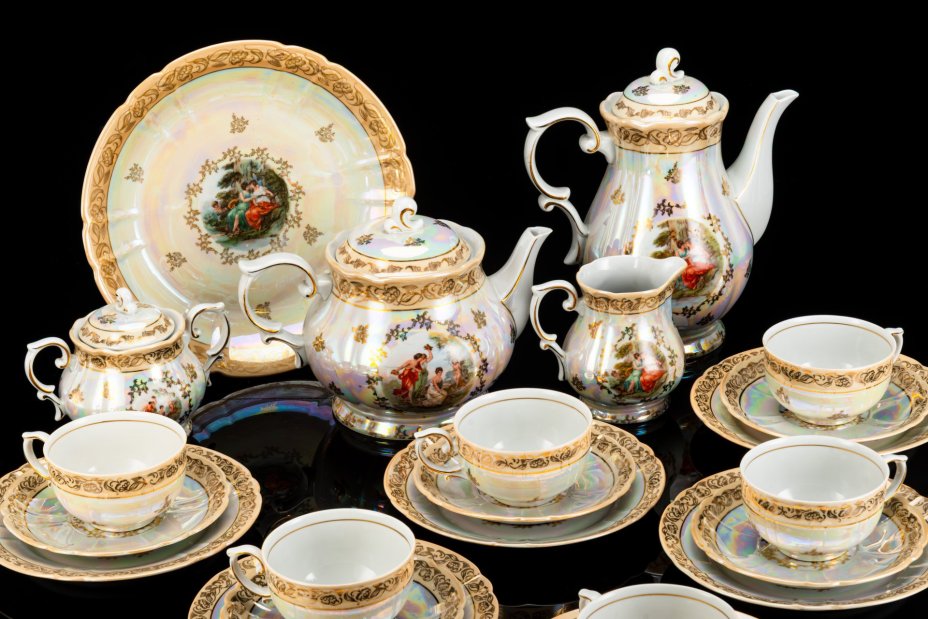 Сервиз чайный "Мадонна" на 6 персон (23 предмета), фарфор, люстр, деколь, золочение, Oscar Schlegelmilch, Германия, 1950-1972 гг.