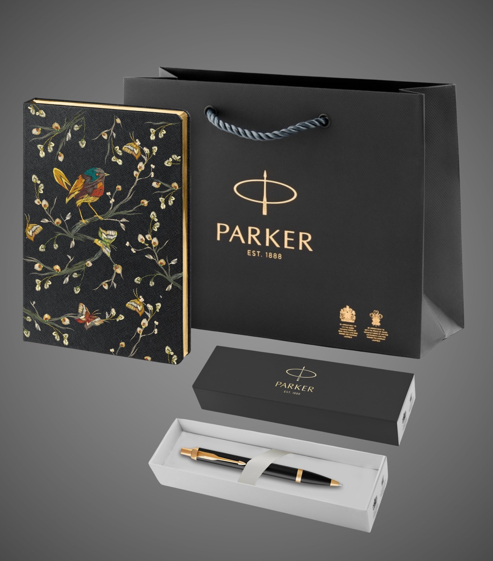 Подарочный набор: Шариковая ручка Parker IM Metal Black GT и Ежедневник недатированный, черный., Металлы: латунь, позолота, позолота