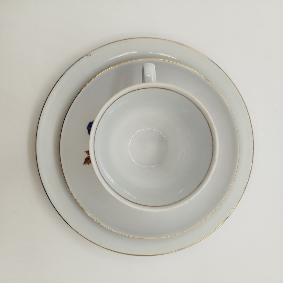 Чайная тройка с цветочным декором, фарфор, деколь, золочение, Colditz (Кольдиц), ГДР, 1970-1980 гг.