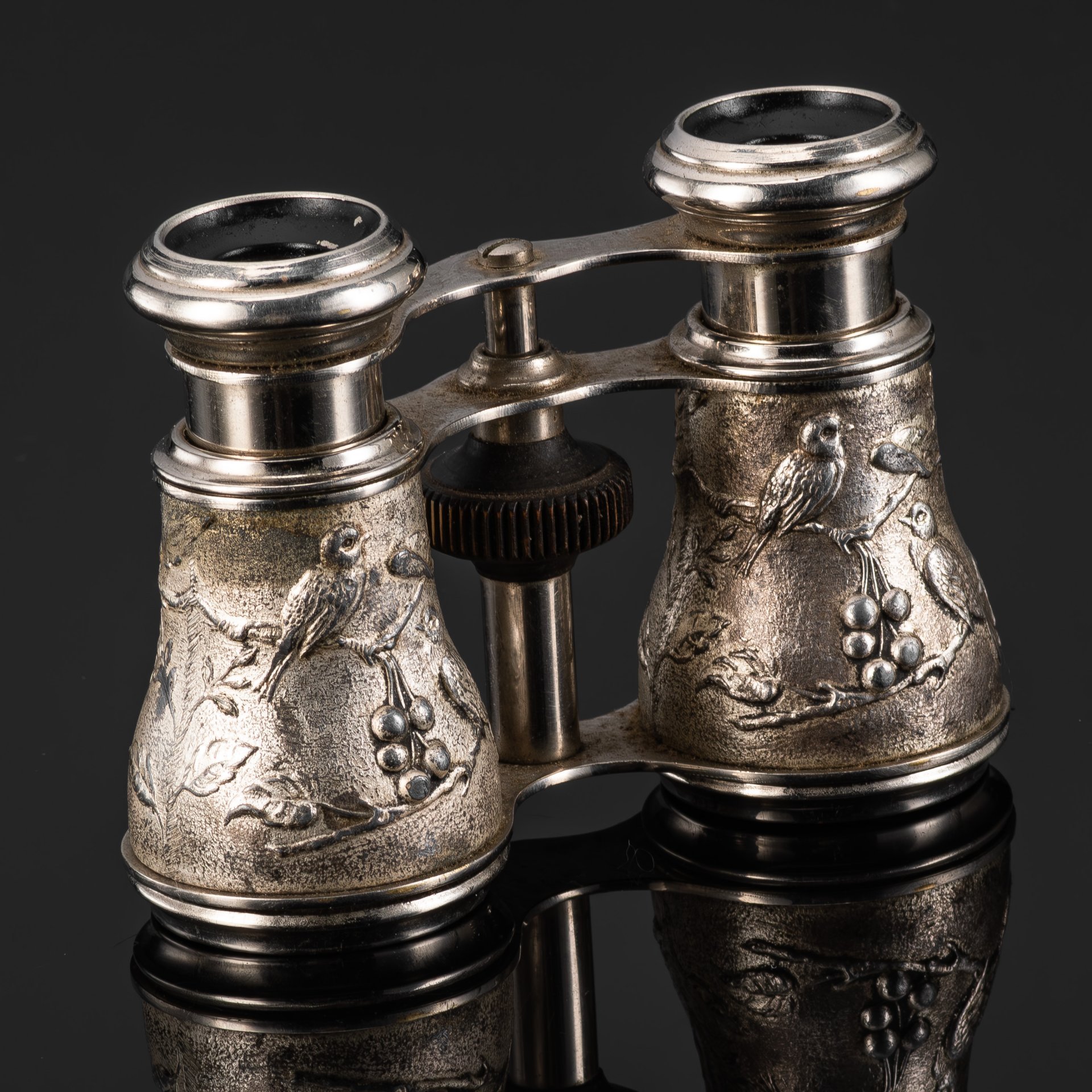 Бинокль театральный с декором в виде птиц на ветках, металл, стекло, Западная Европа, 1900-1930 гг.