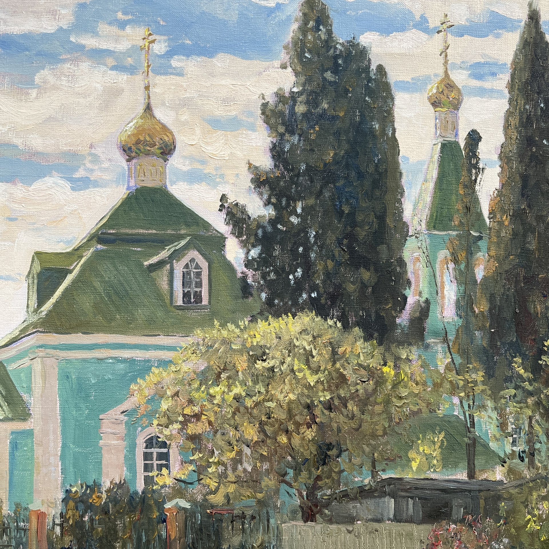 Картина "Кипарисы у церкви", автор Обманщин Михаил Федорович (1968 г. р.)