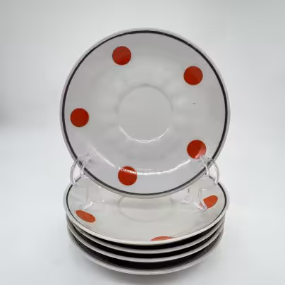 Набор из 5 блюдец с декором "Рыжий горох", Барановский фарфоровый завод