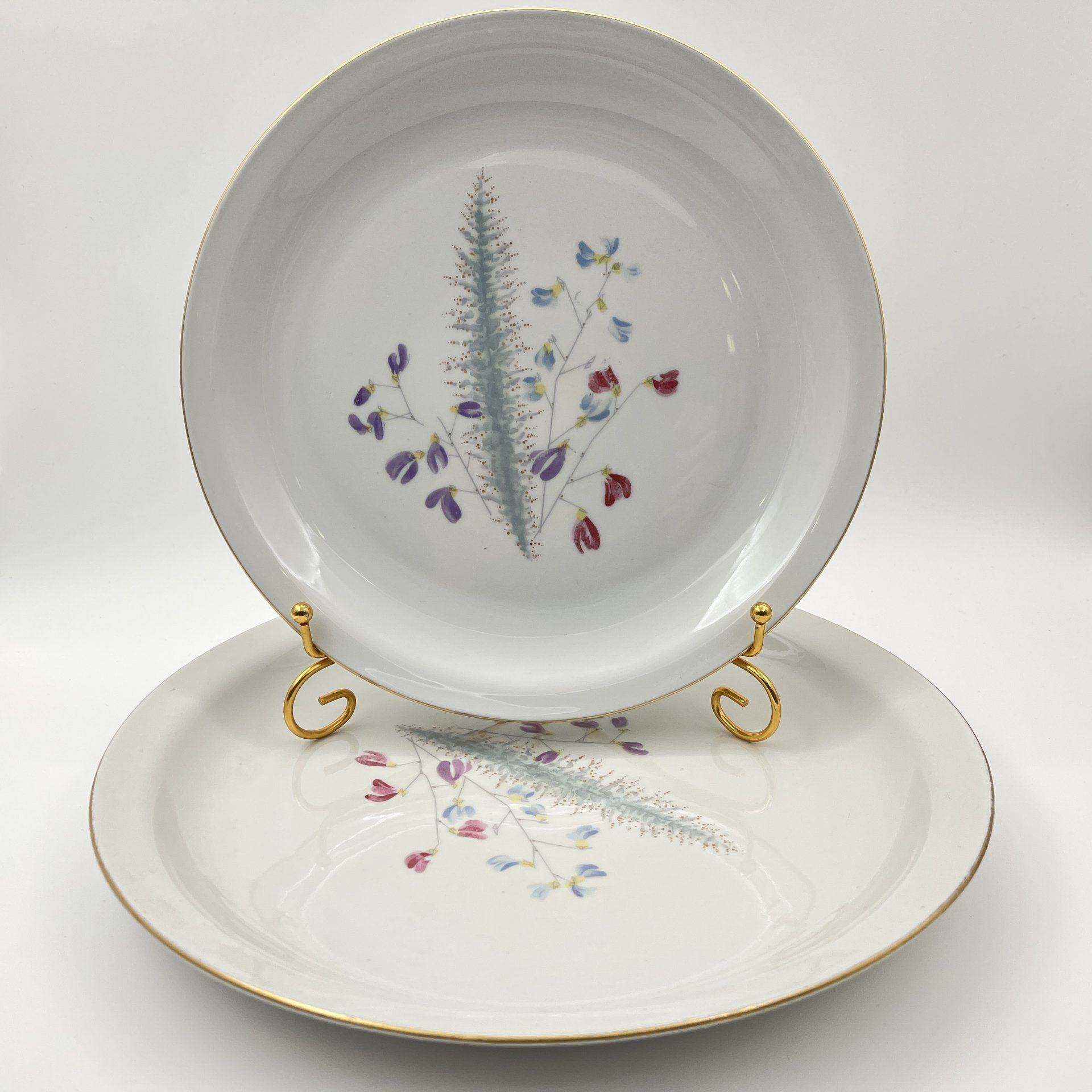 Набор из 2-х блюд, украшенных изображением полевых цветов, Porzellanwerke Könitz (OPK), фарфор, деколь, золочение, ГДР, 1954-1962 гг.