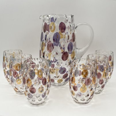 Набор для прохладительных напитков (кувшин, 6 стаканов), коллекция "Nemo", дизайнер Max Kannegiesser, номер модели: 11163/1120, стекло, Borske Sklo, Чехословакия, 1963-1980 гг.