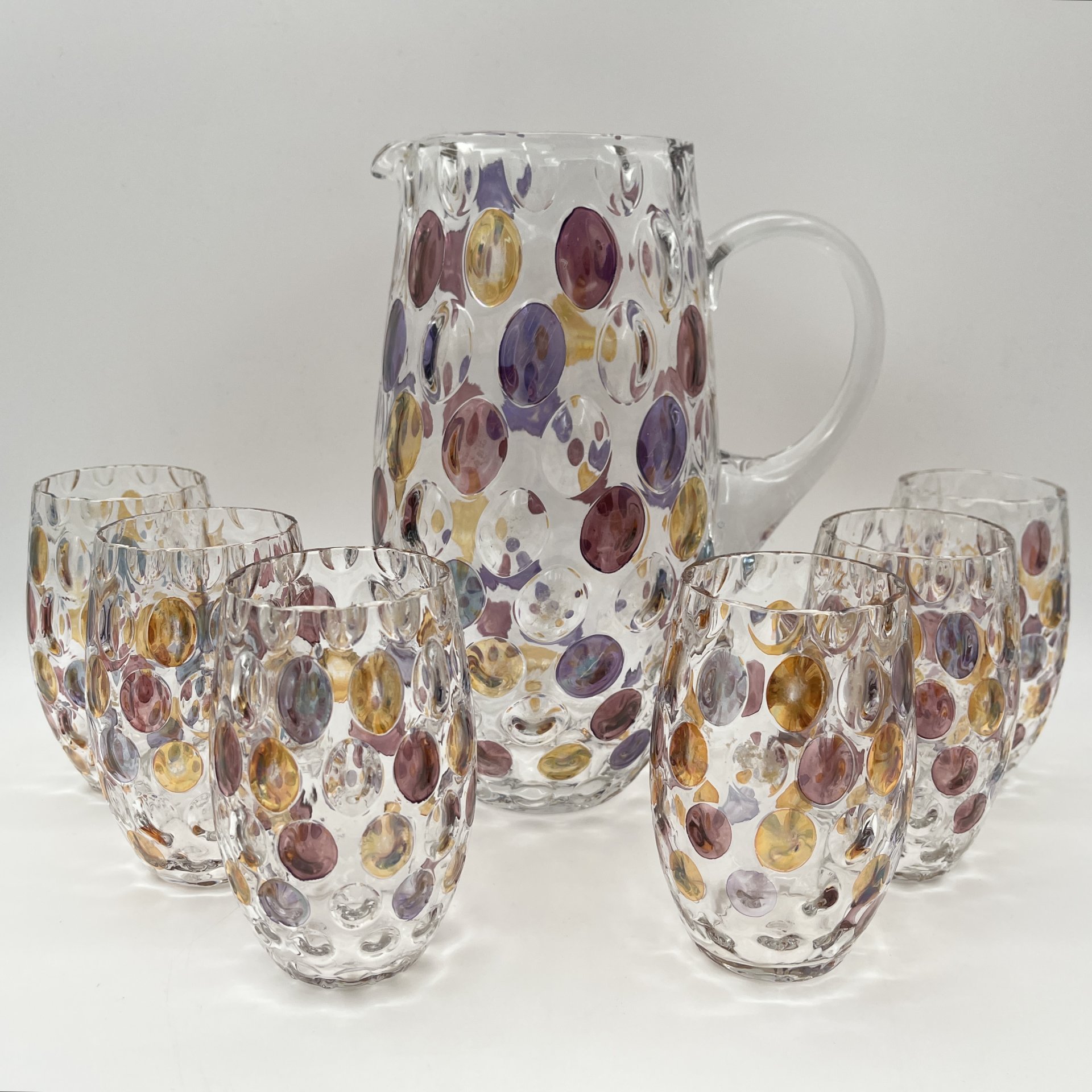 Набор для прохладительных напитков (кувшин, 6 стаканов), коллекция "Nemo", дизайнер Max Kannegiesser, номер модели: 11163/1120, стекло, Borske Sklo, Чехословакия, 1963-1980 гг.