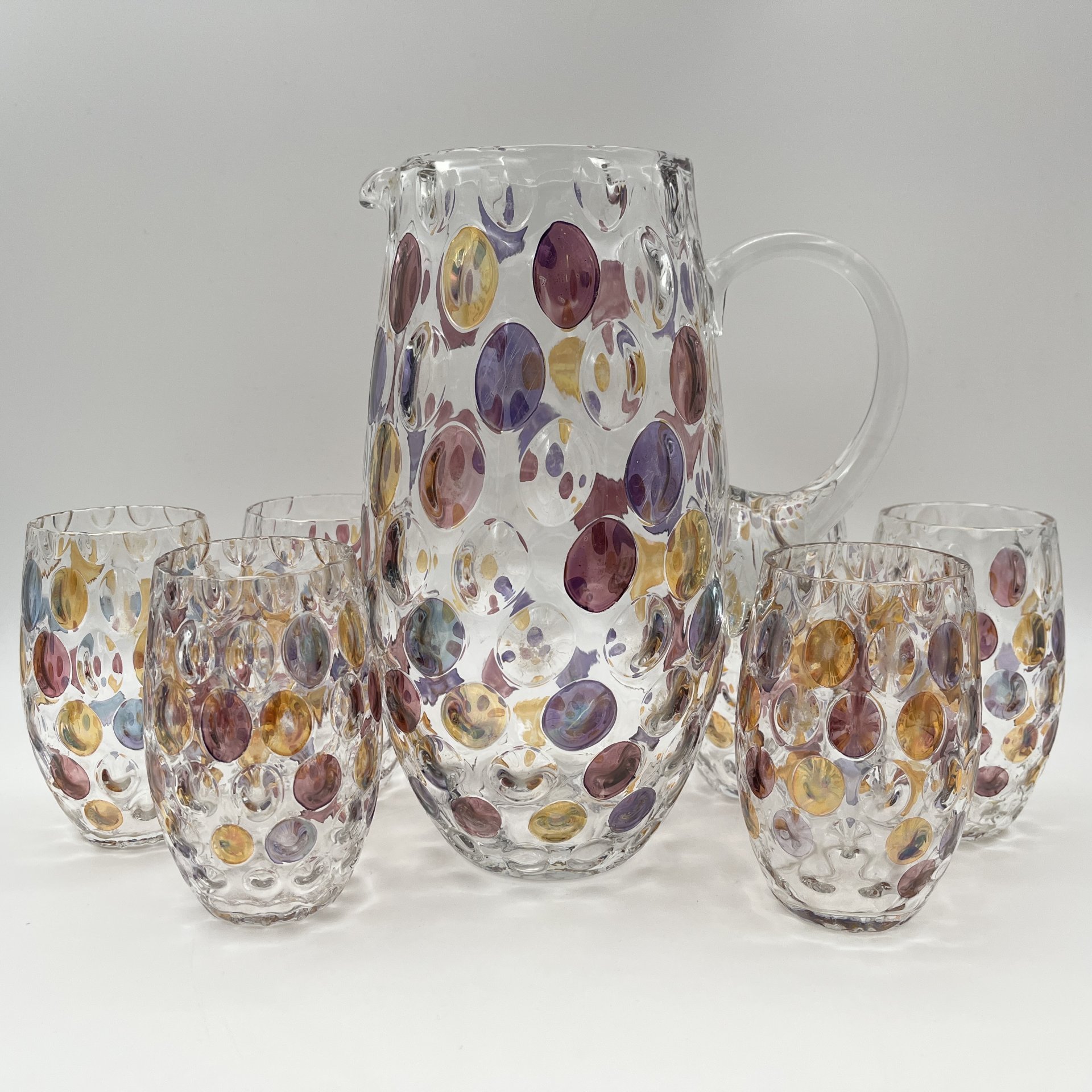 Набор для прохладительных напитков (кувшин, 6 стаканов), коллекция "Nemo", дизайнер Max Kannegiesser, номер модели: 11163/1120, стекло, Borske Sklo, Чехословакия, 1963-1980 гг.