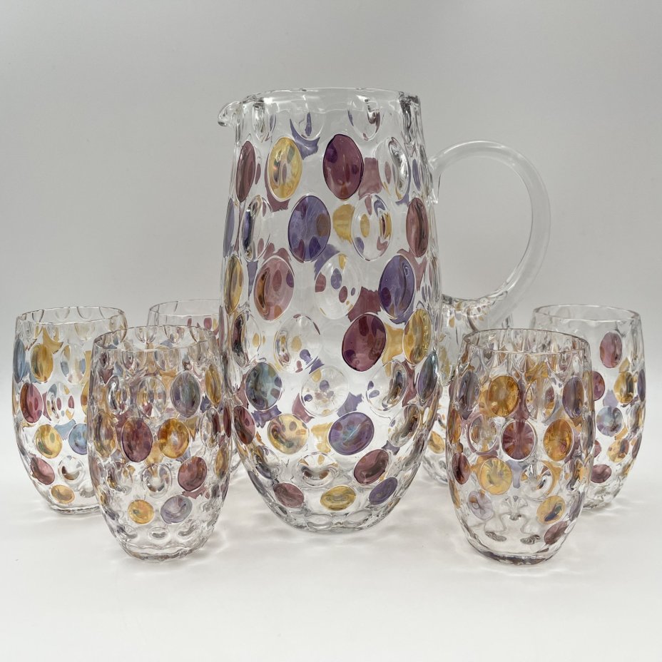 Набор для прохладительных напитков (кувшин, 6 стаканов), коллекция "Nemo", дизайнер Max Kannegiesser, номер модели: 11163/1120, стекло, Borske Sklo, Чехословакия, 1963-1980 гг.