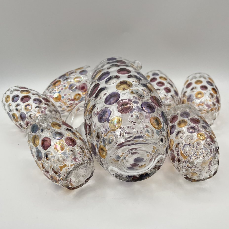 Набор для прохладительных напитков (кувшин, 6 стаканов), коллекция "Nemo", дизайнер Max Kannegiesser, номер модели: 11163/1120, стекло, Borske Sklo, Чехословакия, 1963-1980 гг.